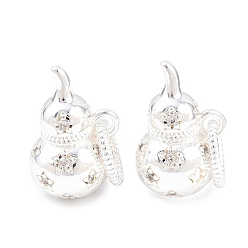 Silver Brass Pave Clear Cubic Zirconia Pendants, Gourd Charms, Silver, 9.5x16.5x9.5mm, Hole: 6x4mm
