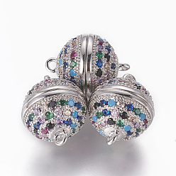 Платина Магнитные застежки из латуни с цирконием и микропаве с петлями, круглые, красочный, платина, 16.5x12.5 мм, отверстие : 1.4 мм