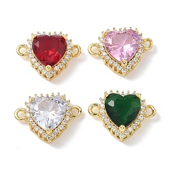 (52) Непрозрачная лаванда Подвески-шармы в виде сердечек из латуни с микропаве и кубическим цирконием, инкрустированные стеклянными звеньями., реальный 18 k позолоченный, стойки покрытие, долговечный, без кадмия и без свинца, разноцветные, 14.5x19.5x7.5 мм, отверстие : 1.6~1.8 мм