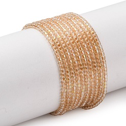 Champagne Gold Гальванически покрытые стеклянные цилиндрические бисерные нити, прозрачные цвета радуги, шампанское золото, 1.5x2.5 мм, отверстие : 0.6 мм, около 209 шт / нитка, 14.37'' (36.5 см)