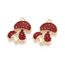 Светло-сиамский Подвески из сплава со стразами, гриб, без кадмия, без никеля и без свинца, золотые, Light Siam, 19x15.5x2.5 мм, отверстие : 1.6 мм