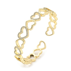 Real 18K Gold Plated Heart Brass Micro Pave Clear Cubic Zirconia Open Cuff Bangles for Women, Real 18K Gold Plated, Inner Diameter: 1-7/8 x 2-1/4 inch(4.8x5.8cm)