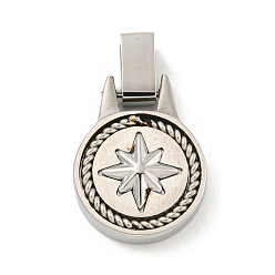 Нержавеющая Сталь Цвет Не тускнеющие 304 подвески из нержавеющей стали, плоский круглый с шармом в виде звезды, цвет нержавеющей стали, 22x16.5x5 мм, отверстие : 4x3 мм