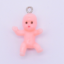 Pink Кулоны из непрозрачного пластика, с железной петлей, ребенок, платина, розовые, 27x17x8 мм, отверстие : 2 мм