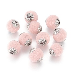 Pink Индонезийские бусины, круглые, ручная работа , с антикварной посеребренные пермаллоя, розовые, 13~15x13~14 мм, отверстие : 1.5 мм