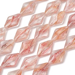 Pink Cuentas de murano transparente hechas a mano, rombo, rosa, 27~27.5x17.5x7.5 mm, agujero: 1.2 mm, sobre 10 unidades / cadena, 10.59~10.75'' (26.9~27.3 cm)
