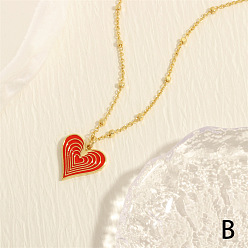 Красный Женские латунные эмалированные ожерелья, сердце кулон ожерелье, золотые, красные, 17.72 дюйм (45 см)