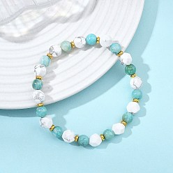 (52) Непрозрачная лаванда Натуральные эластичные браслеты из бусин гемиморфита и хаулита для женщин и мужчин., круглые, с латунным, разноцветные, бисер: 6.5 мм & 7 мм, внутренний диаметр: 2.24 дюйм (5.7 см)