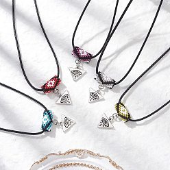 (52) Непрозрачная лаванда Ожерелья из стеклянных бусин и сплава с подвесками в виде треугольников от сглаза, ожерелья из черного вощеного хлопкового шнура для женщин, античное серебро, разноцветные, 17.72 дюйм (45 см)