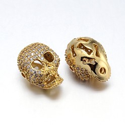 Золотой Латунные микро проложить кубических бусин циркония черепа, без свинца, без кадмии и без никеля, прозрачные, золотые, 17x12x12.5 мм, отверстие : 1.8 мм
