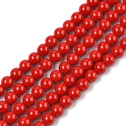 FireBrick Dyed Shell Pearl Beads Strands, Polished, Round, FireBrick, 6mm, Hole: 1mm, about 70pcs/strand, 15.94''(40.5cm)