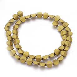 Golden Plated Electroplated Non-magnetic Synthetic Hematite Beads Strands, Frosted, Trapezoid, Golden Plated, 8x8x4mm, Hole: 1mm, about 52pcs/strand, 16.14 inch(41cm)