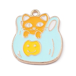 Alice Bleu Pendentifs en émail , or, charme de chat, bleu alice, 30x25x1.5mm, Trou: 2mm