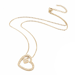 Золотой 304 подвесные из нержавеющей стали ожерелья, с кубического циркония, сердце, золотые, 17.1 дюйм (43.5 см), Кулон : 24.5x25x2 мм