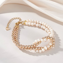 Золотой Браслеты из натурального жемчуга и синтетического немагнитного гематита для женщин, золотые, 7.52 дюйм (19.1 см)