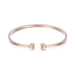 Rose Gold Simple Design Real Rose Gold Plated Cuff Bangle, with Cubes, 175x5mm