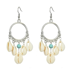 Platinum Alloy Dangle Earrings, Shell Tassel Dangle Earring for Women, Platinum, 82x30.5mm