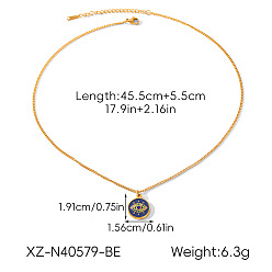 Black 304 Stainless Steel Pave Cubic Zirconia and Enamel Evil Eye Pendant Necklaces, Golden, Black, 17.91 inch(45.5cm)