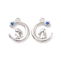 Платина Луна с кроликом подвески из латуни с эмалью, с блесток, без кадмия, без никеля и без свинца, платина, 16x13x3 мм, отверстие : 1.6 мм