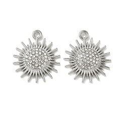 Платина Подвески из сплава и страза, солнце, платина, 20.5x17.5x3.5 мм, отверстие : 1.6 мм