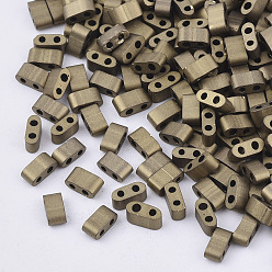 Dark Goldenrod FGB 2-Hole Glass Seed Beads, Frosted Colours, Rectangle, Dark Goldenrod, 4.5~5.5x2x2~2.5mm, Hole: 0.5~0.8mm, about 2000pcs/bag