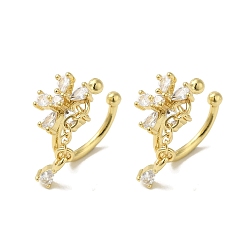 Настоящее золото 18K Серьги-манжеты с цветочным узором из латуни и прозрачного циркония для женщин, без кадмия и без свинца, долговечный, реальный 18 k позолоченный, 25.5x9.5 мм