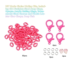 Rose Foncé Kits de fabrication de chaînes de masques de bricolage, y compris 304 anneaux de saut en acier inoxydable, anneaux de liaison acryliques opaques, breloques en verre transparent et fermoirs pinces de homard en plastique, rose foncé, 13.5x10.5x3.5mm, Trou: 1.2mm, 94 pcs /sachet 