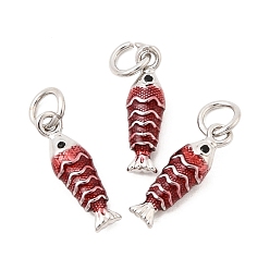 Красный Латунные микро проложить кубического циркония подвески, с эмалью, очарование рыбы, без свинца и без кадмия, долговечный, стойки покрытие, платина, красные, 15x5x4 мм, Перейти кольцо: 5x1 мм, внутренний диаметр: 3 мм