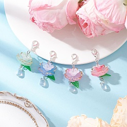 Платина 4 шт. 4 Цветные акриловые и стеклянные подвесные украшения в виде цветов, разноцветные, платина, 44 мм, 1 шт / цвет