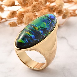 Разноцветный Кольца из смолы с конским глазом, Кольца из сплава золотистого тона для женщин, красочный, размер США 8 1/2 (18.5 мм), лошадь глаз: 37x13 мм