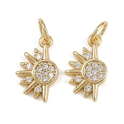 Настоящее золото 18K Латунные микро проложить кубического циркония подвески, солнечные чары, стойки покрытие, без кадмия и без свинца, долговечный, с целью перехода в кольце, реальный 18 k позолоченный, 13x8x2 мм, отверстие : 3.2 мм