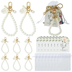 Shell Shape 10Pcs ABS Imitation Pearl Beads Pendant Decorations, with Alloy Clasps, for Keychain, Bag Ornaments, with 10Pcs Rectangle with Flower Pattern Paper Thank You Gift Tags, Shell Shape, 120mm