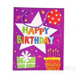 Estrella Bolsas de papel rectangulares con tema de cumpleaños, con asas, para bolsas de regalo y bolsas de compras, patrón de estrella, 26x10x32 cm