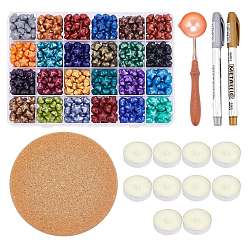 Mixed Color DIY Scrapbook Making Kits, Including Box Sealing Wax Particles, Box Paraffin Candles, Brass Wax Sticks Melting Spoon, Cork Wood Plant Mat, 2 Colors Marking Pen, Mixed Color, 1.2x1.2x0.7cm, 520pcs/box