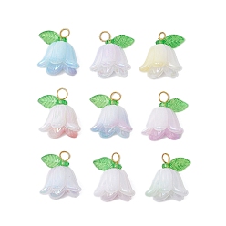 (52) Непрозрачная лаванда 9подвески из акриловых бусин, с золотистой петлей, колокольчик, разноцветные, 14.5~15x15x15 мм, отверстие : 2.5~3 мм