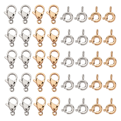 Golden & Stainless Steel Color 304 Stainless Steel Lobster Claw Clasps and Spring Ring Clasps, Golden & Stainless Steel Color, 40pcs/box