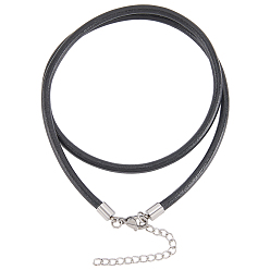 Black 10Pcs Round Leather Cord Necklaces Making, with 304 Stainless Steel Lobster Claw Clasps and Extender Chains, Stainless Steel Color, Black, 18.50 inch(47cm)