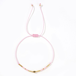 Pink Браслеты из плетеного бисера со стеклянными бусинами для женщин, регулируемые браслеты шнур, розовые, 11.02 дюйм (28 см)