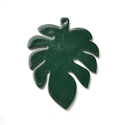 Темно-Зеленый Непрозрачные акриловые подвески, лист, темно-зеленый, 39.5x30.5x2 мм, отверстие : 1.6 мм
