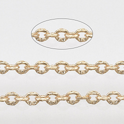 Золотой Латунные кабельные цепи, , пайки, без кадмия, без никеля и без свинца, с катушкой, Плоско-овальные, золотые, 2x1.4x0.4 мм, около 39.37 футов (12 м) / рулон