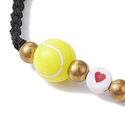 Tennis Bracelet de perles tressées en acrylique et alliage sur le thème du sport, bracelet réglable en fil de nylon, tennis, diamètre intérieur: 2-1/4~3-1/2 pouce (5.5~9 cm)