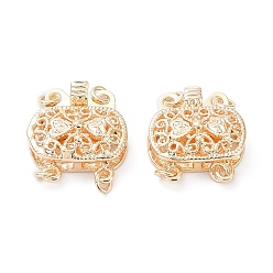 Настоящее золото 18K Латунная застежка, без кадмия, без никеля и без свинца, 2 нитей, 4-луночное, долговечный, прямоугольные, реальный 18 k позолоченный, 18x14x6.3 мм, отверстие : 1.6 мм