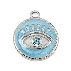 Aigue-marine 304 acier inoxydable émail pendentifs, charmes d'oeil mauvais, avec strass, réel 18 k plaqué or, aigue-marine, 18x15.5x3mm, Trou: 1.8mm