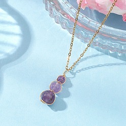 Аметист Подвеска в форме тыквы с круглыми бусинами из натурального аметиста 304 Женские ожерелья из нержавеющей стали, золотые, 17.80 дюйм (45.2 см)