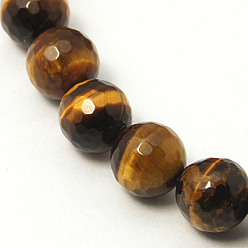 Yellow Natural Tiger Eye Beads Strands, Faceted, Round, Yellow, about 8mm in diameter, hole: 1mm, about 47~49pcs/strand, 15.1 inch