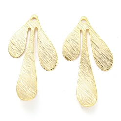 Настоящее золото 24K Латунные подвески, без кадмия и без свинца, очарование листа, реальный 24 k позолоченный, 35.5x17x0.5 мм, отверстие : 1.5 мм