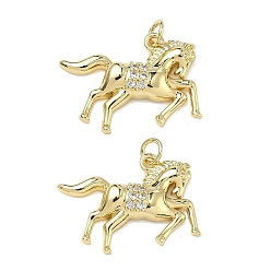 Настоящее золото 18K Латунные микропаве прозрачные подвески с фианитом, лошади прелести, стойки покрытие, долговечный, реальный 18 k позолоченный, 19x27x5 мм, Перейти кольцо: 5x1 мм, 3 мм внутренним диаметром