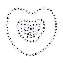 Acrylic 200Pcs 2 Style White Acrylic Enamel Beads, Horizontal Hole, Flat Round with Black Letter & Heart, 7x4mm, Hole: 1.3mm