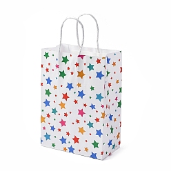 Разноцветный Бумажные упаковочные сумки со звездным принтом, сумки с ручками, прямоугольные, красочный, 15x8x21 см