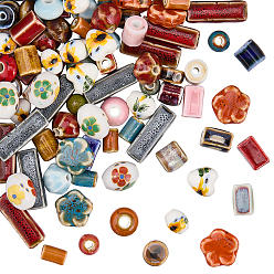 (52) Непрозрачная лаванда Фарфоровые бусины ручной работы, разнообразные, фантазии античного стекла фарфора, разноцветные, 12x7 мм, отверстие : 3.3 мм, 10 шт